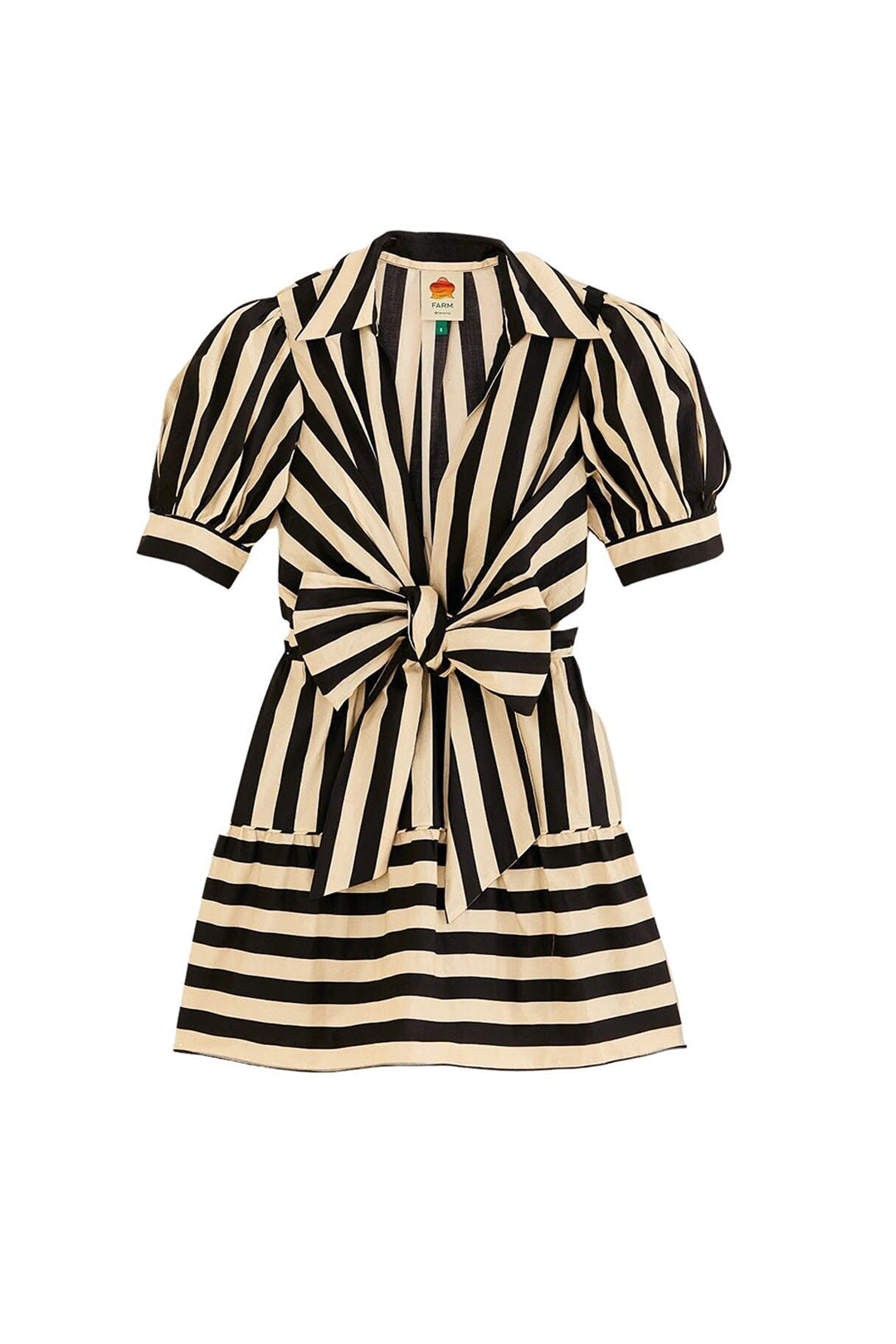 Striped cotton short-sleeved dress - Black