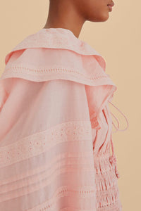 Robe midi à manches longues et encolure carrée en coton - Rose