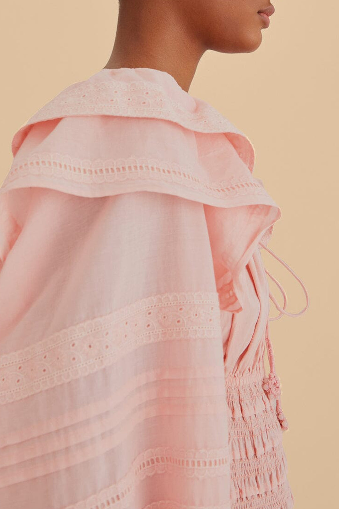 Robe midi à manches longues et encolure carrée en coton - Rose