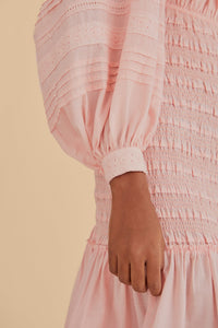 Robe midi à manches longues et encolure carrée en coton - Rose