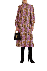 DJV_Tiger Leaves Lavander Robes midi - Tiger Leaves Lavander