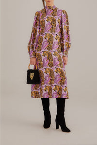 DJV_Tiger Leaves Lavander Robes midi - Tiger Leaves Lavander