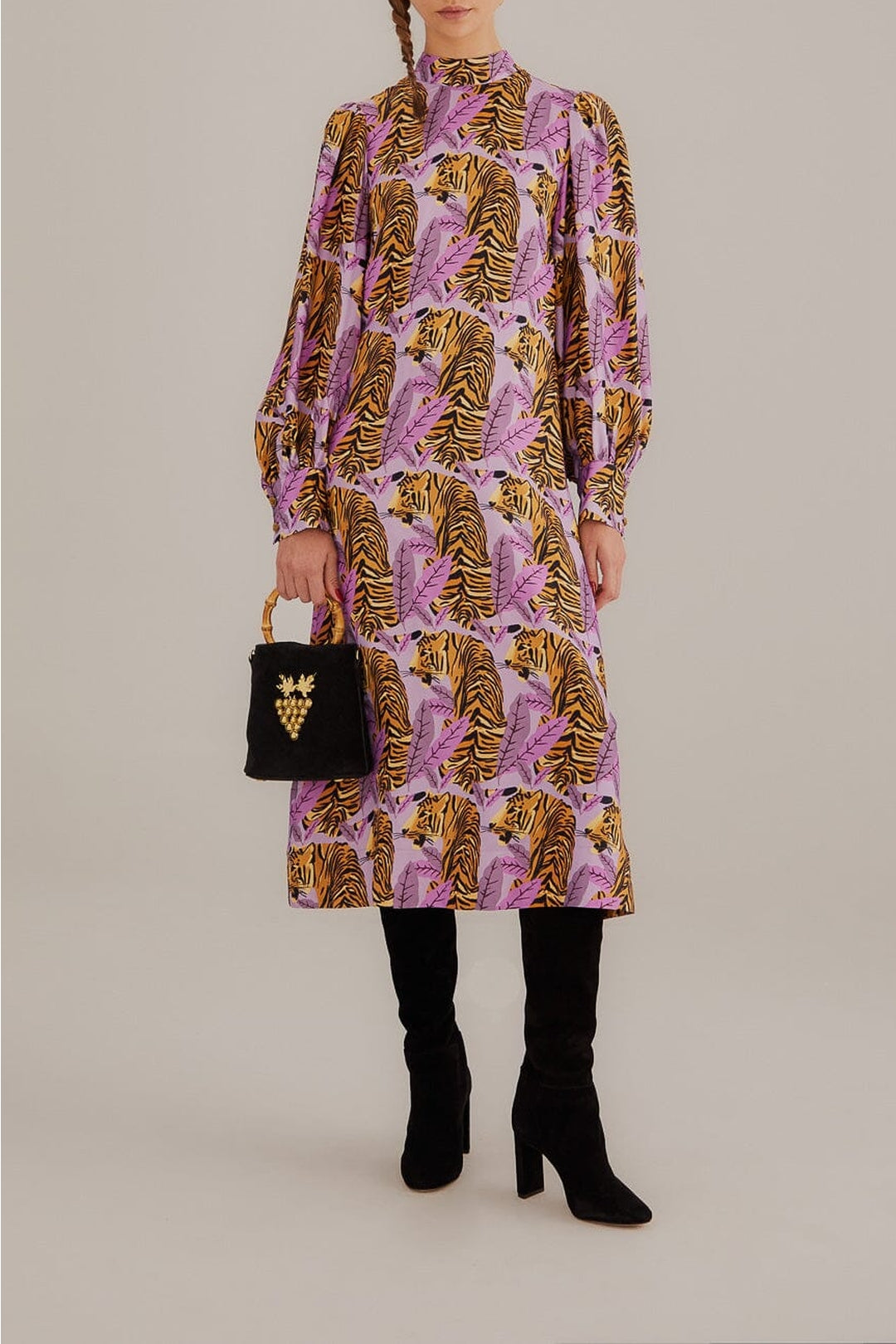 DJV_Tiger Leaves Lavander Robes midi - Tiger Leaves Lavander
