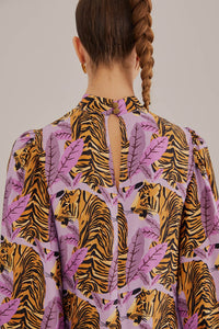 DJV_Tiger Leaves Lavander Robes midi - Tiger Leaves Lavander