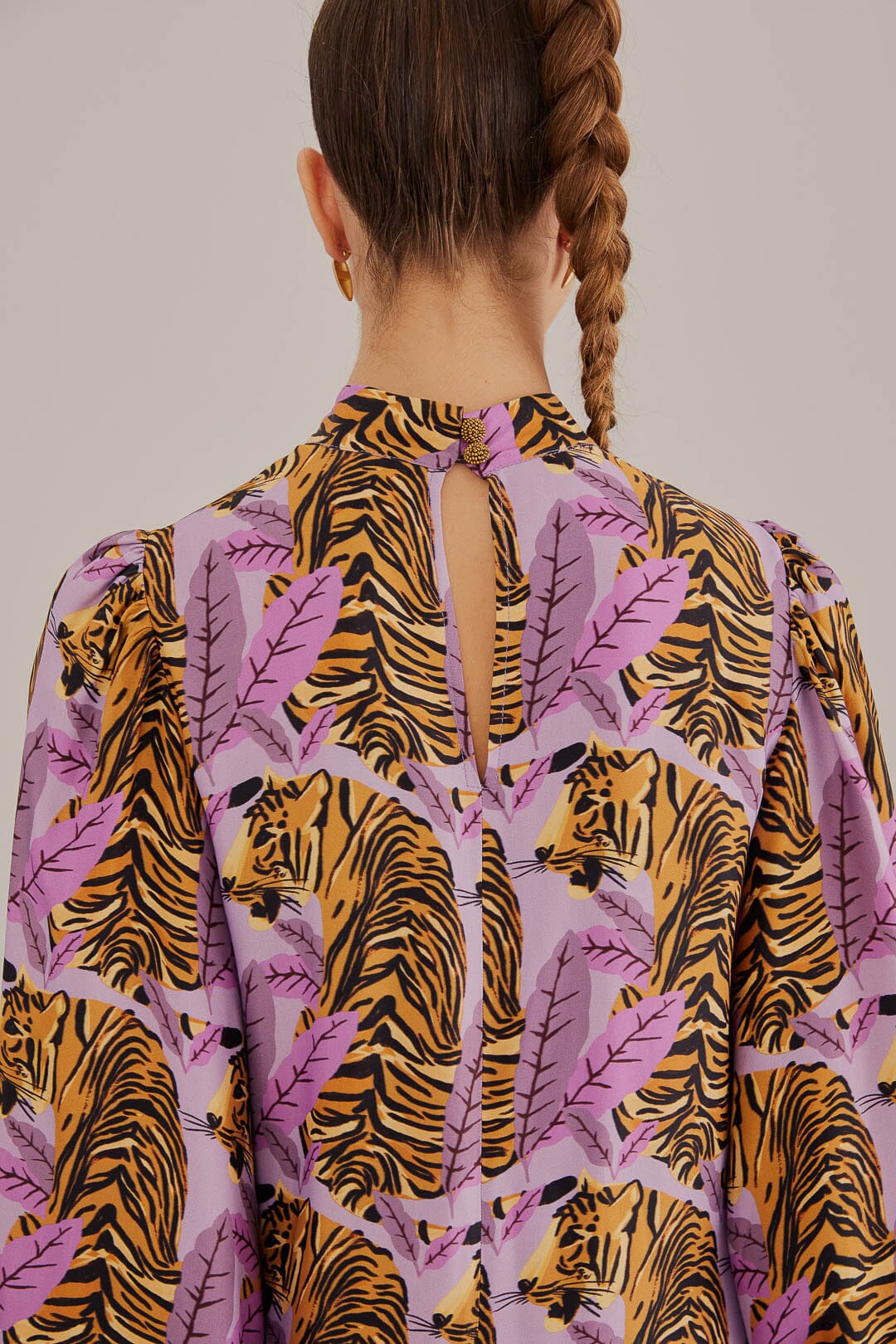 DJV_Tiger Leaves Lavander Robes midi - Tiger Leaves Lavander