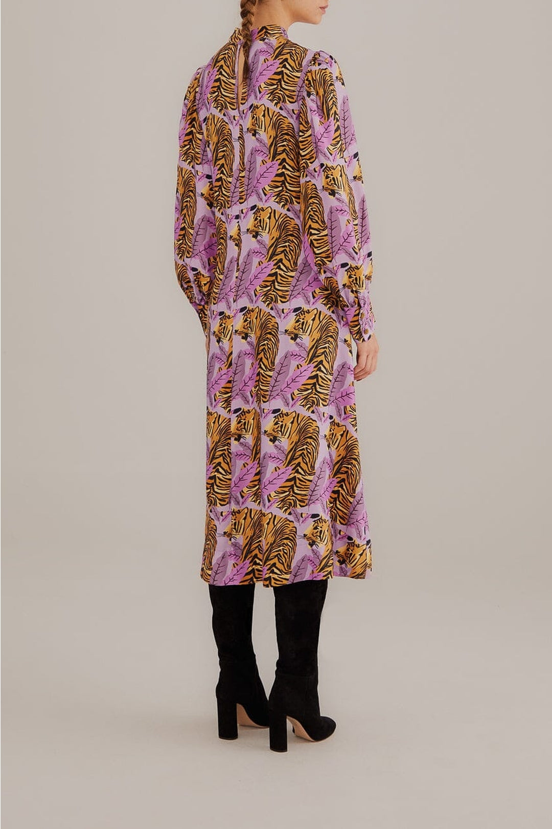 DJV_Tiger Leaves Lavander Robes midi - Tiger Leaves Lavander