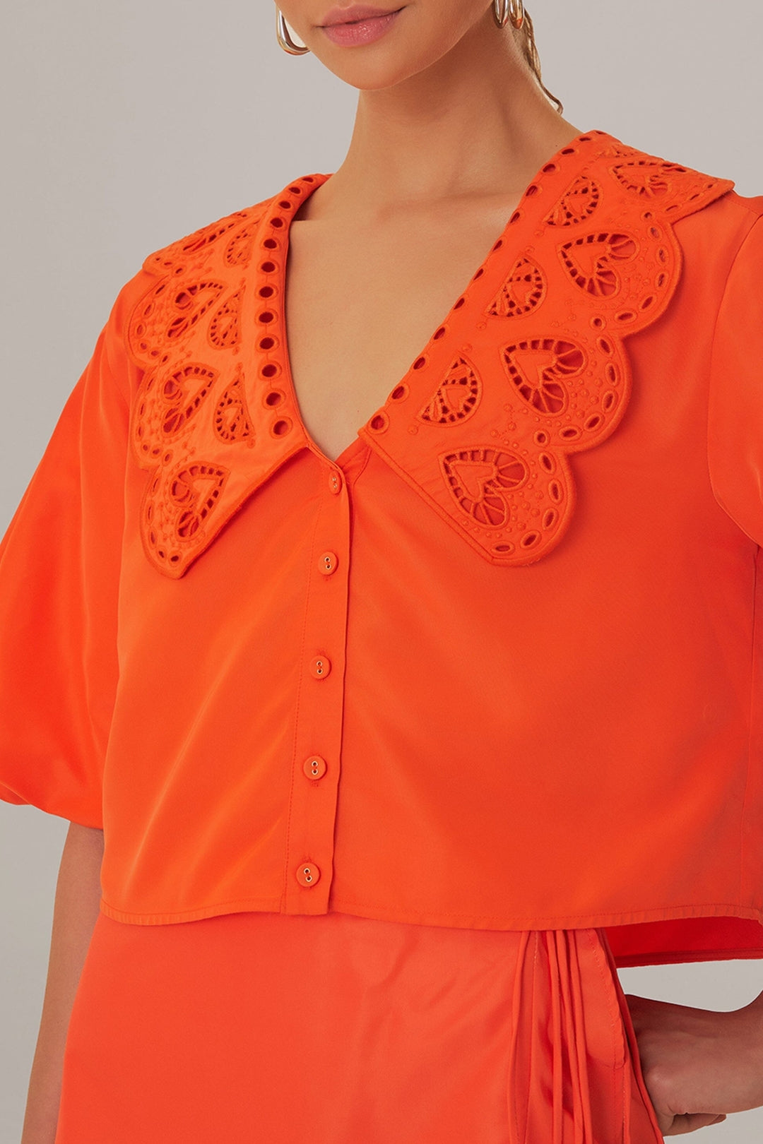 Chemise Richillieu à grand col - Orange