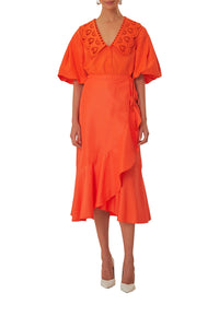 Chemise Richillieu à grand col - Orange