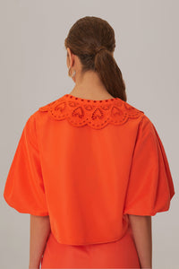 Chemise Richillieu à grand col - Orange