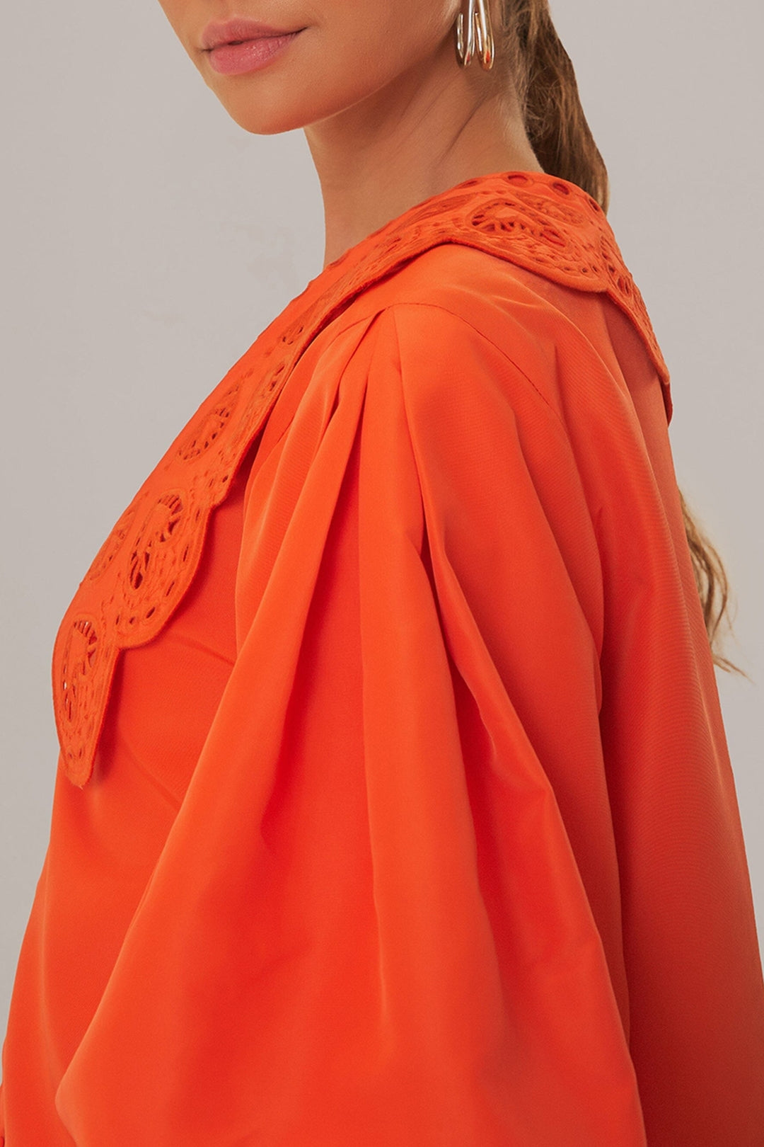 Chemise Richillieu à grand col - Orange