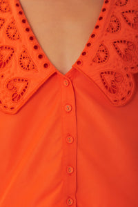 Chemise Richillieu à grand col - Orange