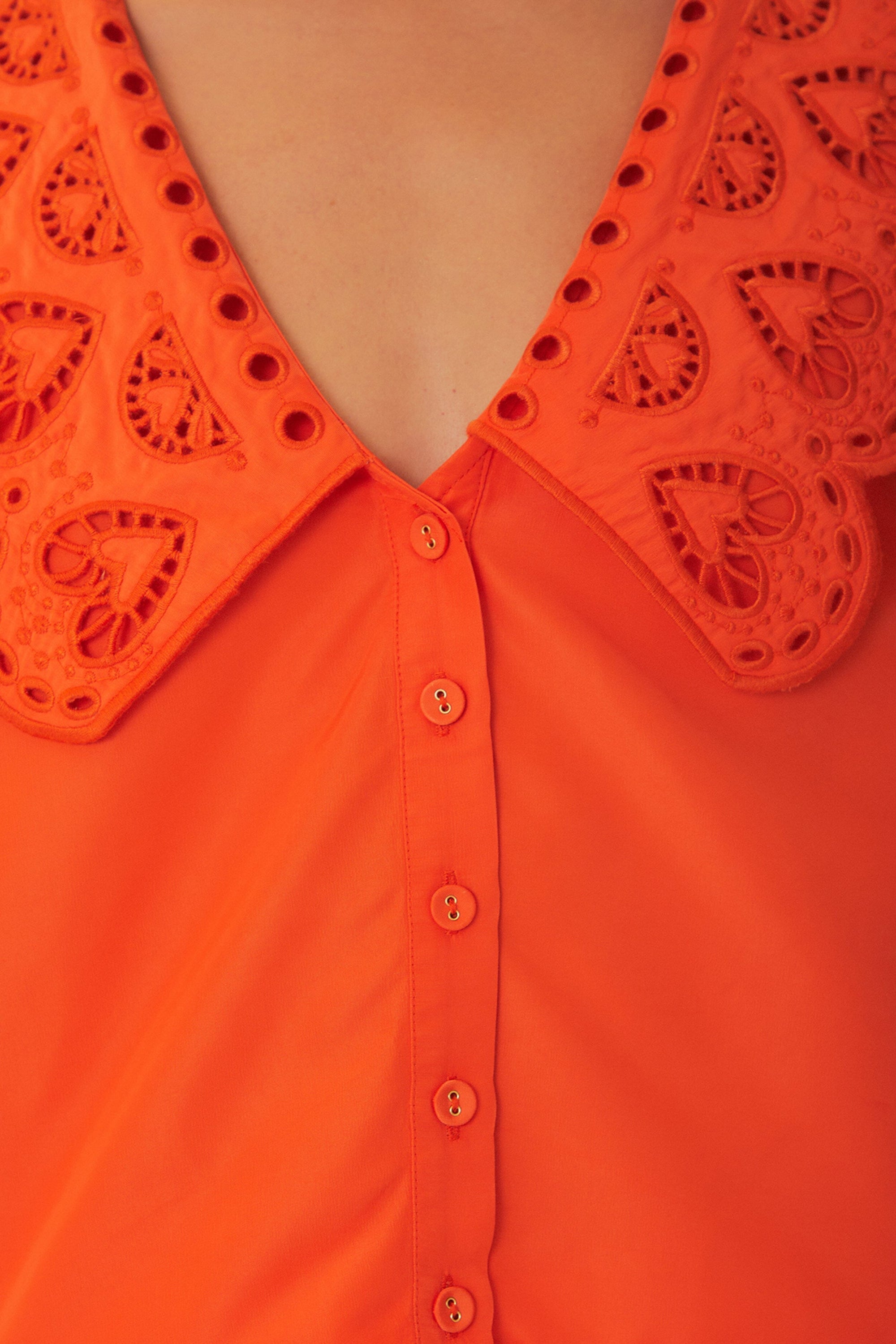 Chemise Richillieu à grand col - Orange