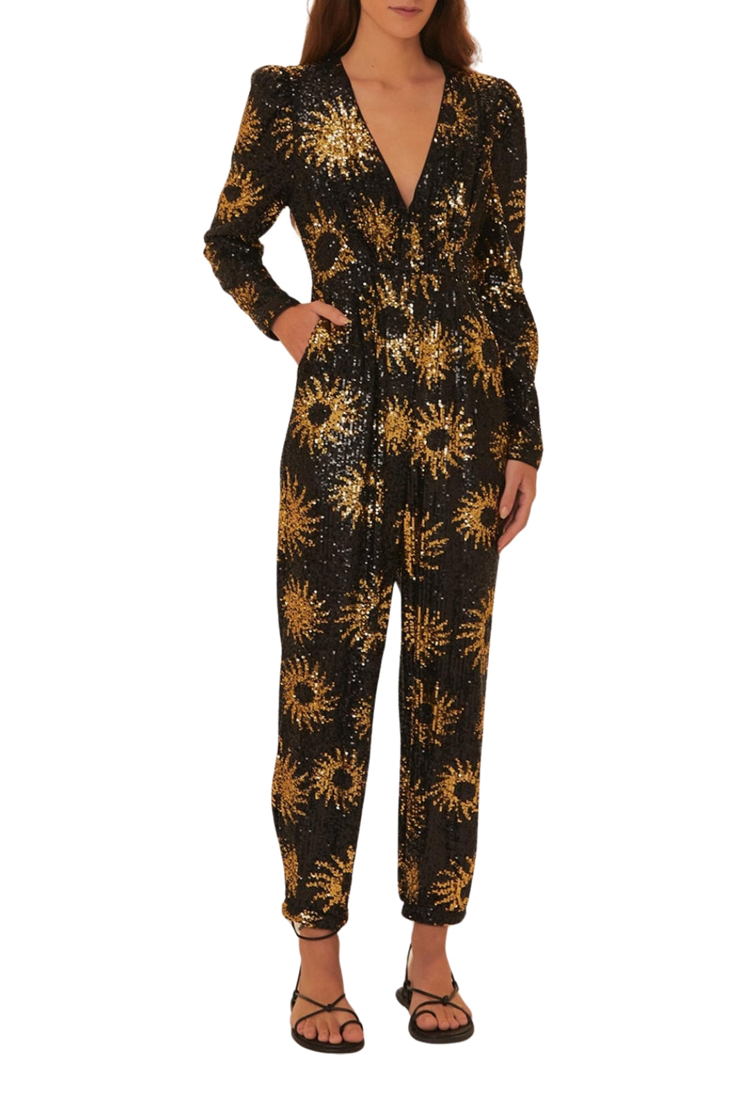 Combinaison Sunny Mood à sequins et col V - Noir
