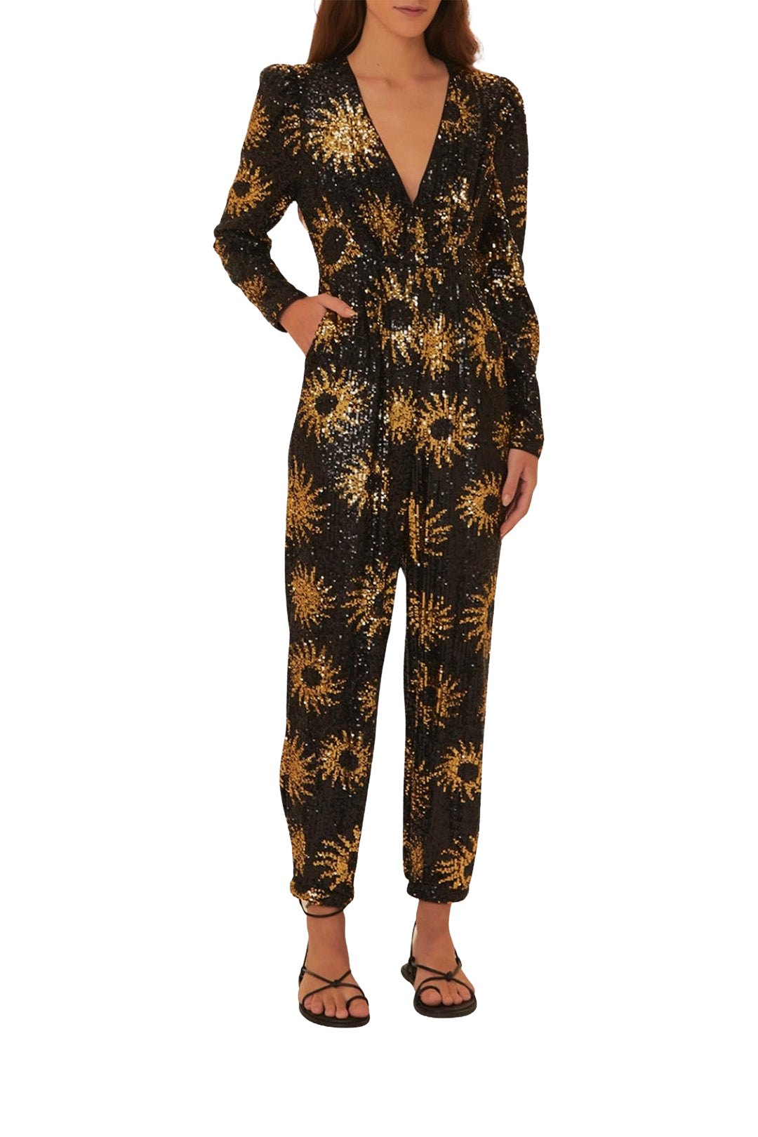 Combinaison Sunny Mood à sequins et col V - Noir