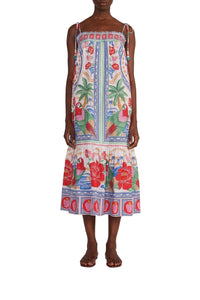 Robe midi Fleurs des plages en coton - Blanc