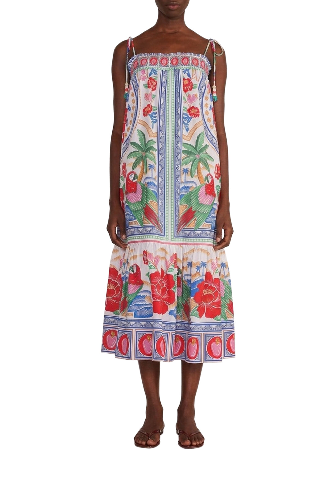Robe midi Fleurs des plages en coton - Blanc