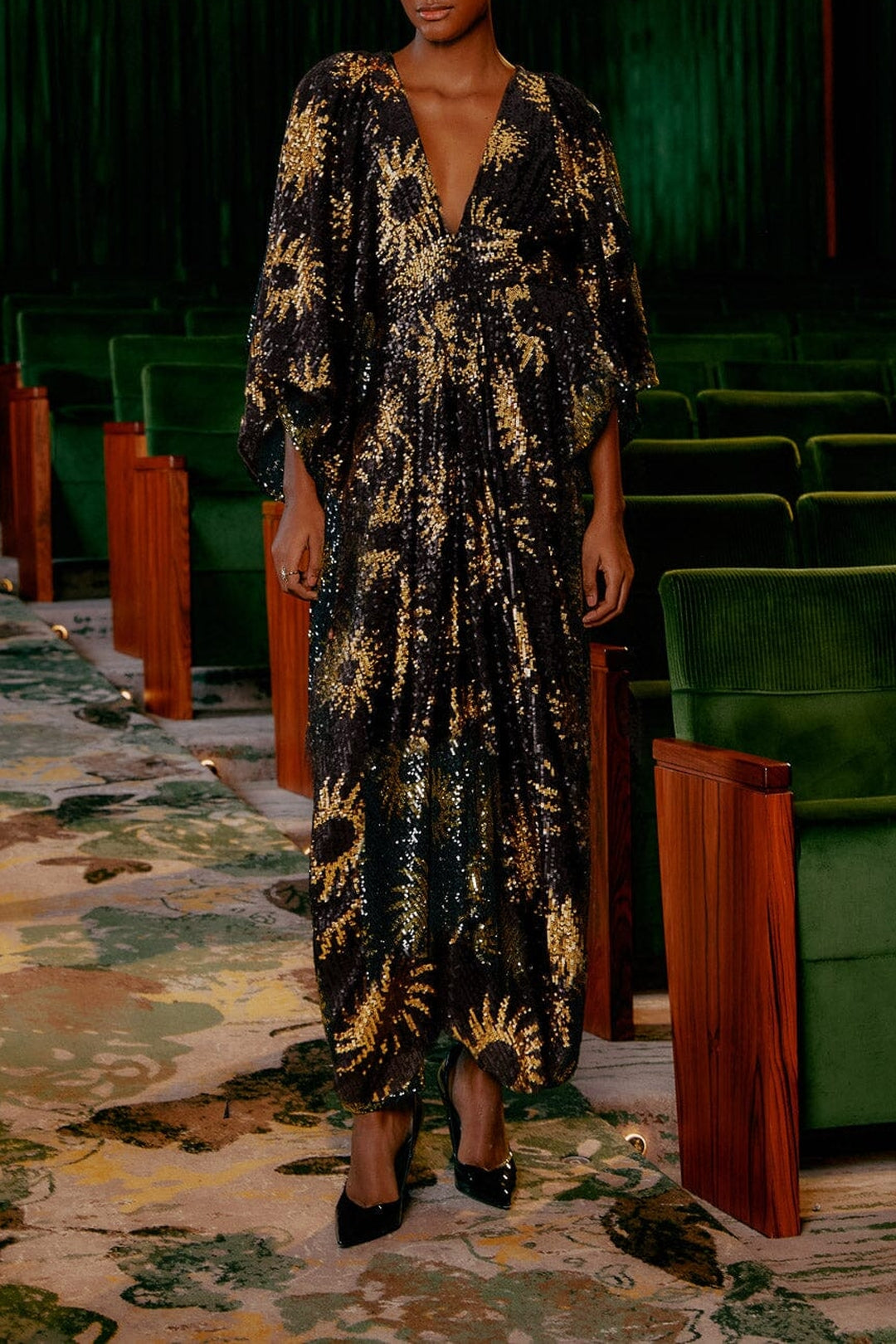 Robe longue Sunny Mood à sequins - Noir