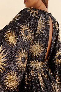 Robe longue Sunny Mood à sequins - Noir
