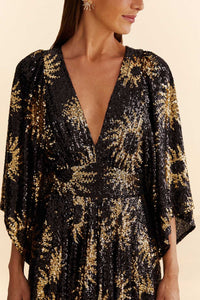 Robe longue Sunny Mood à sequins - Noir