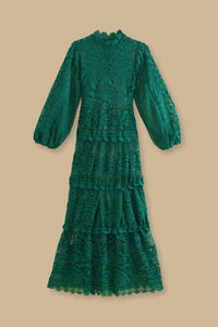 Robe longue à manches longues en dentelle - Vert