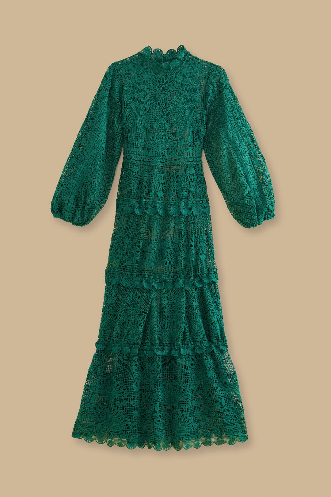 Robe longue à manches longues en dentelle - Vert