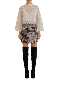 Blouse Guipure à manches longues - Blanc