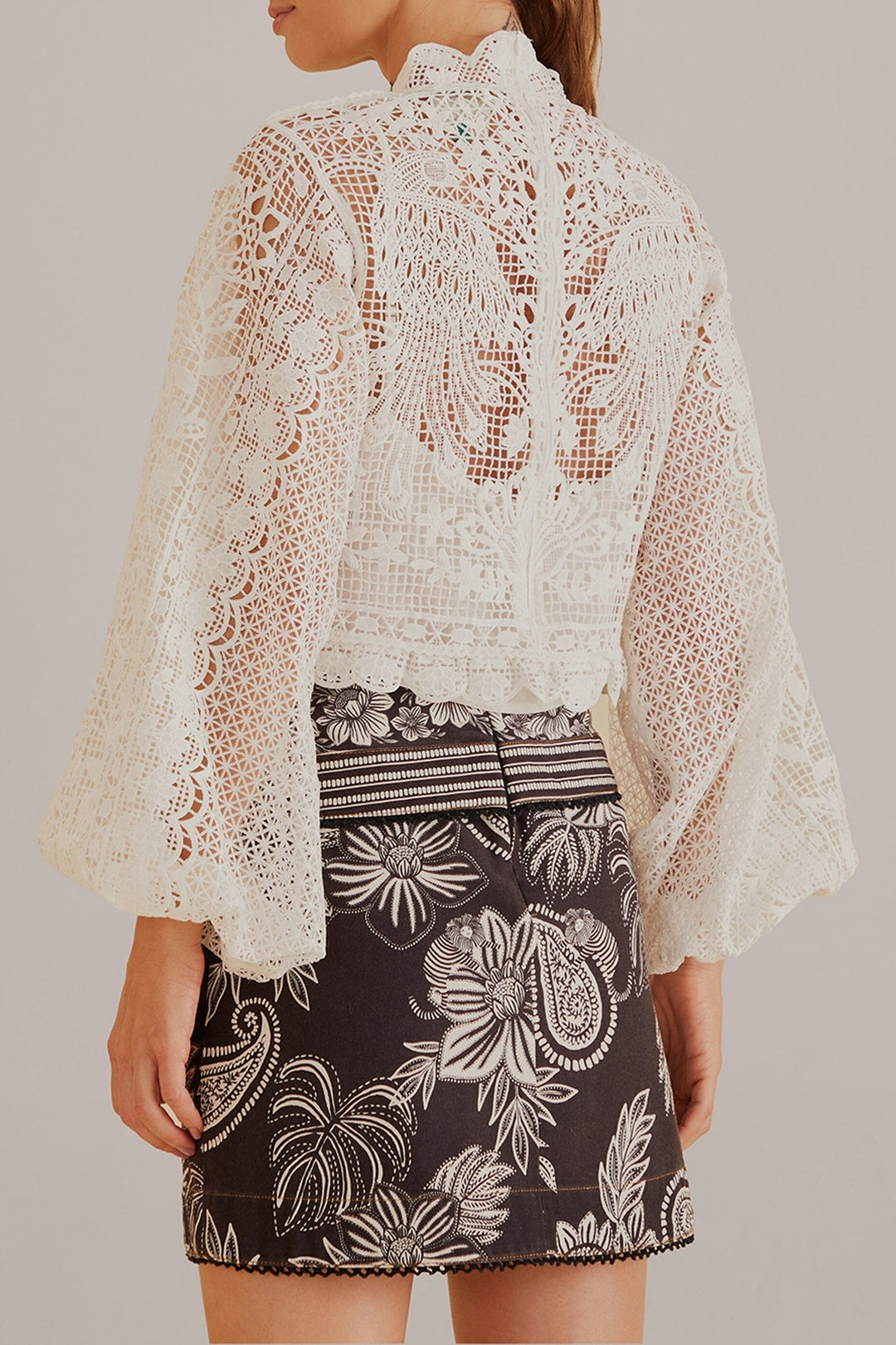 Blouse Guipure à manches longues - Blanc