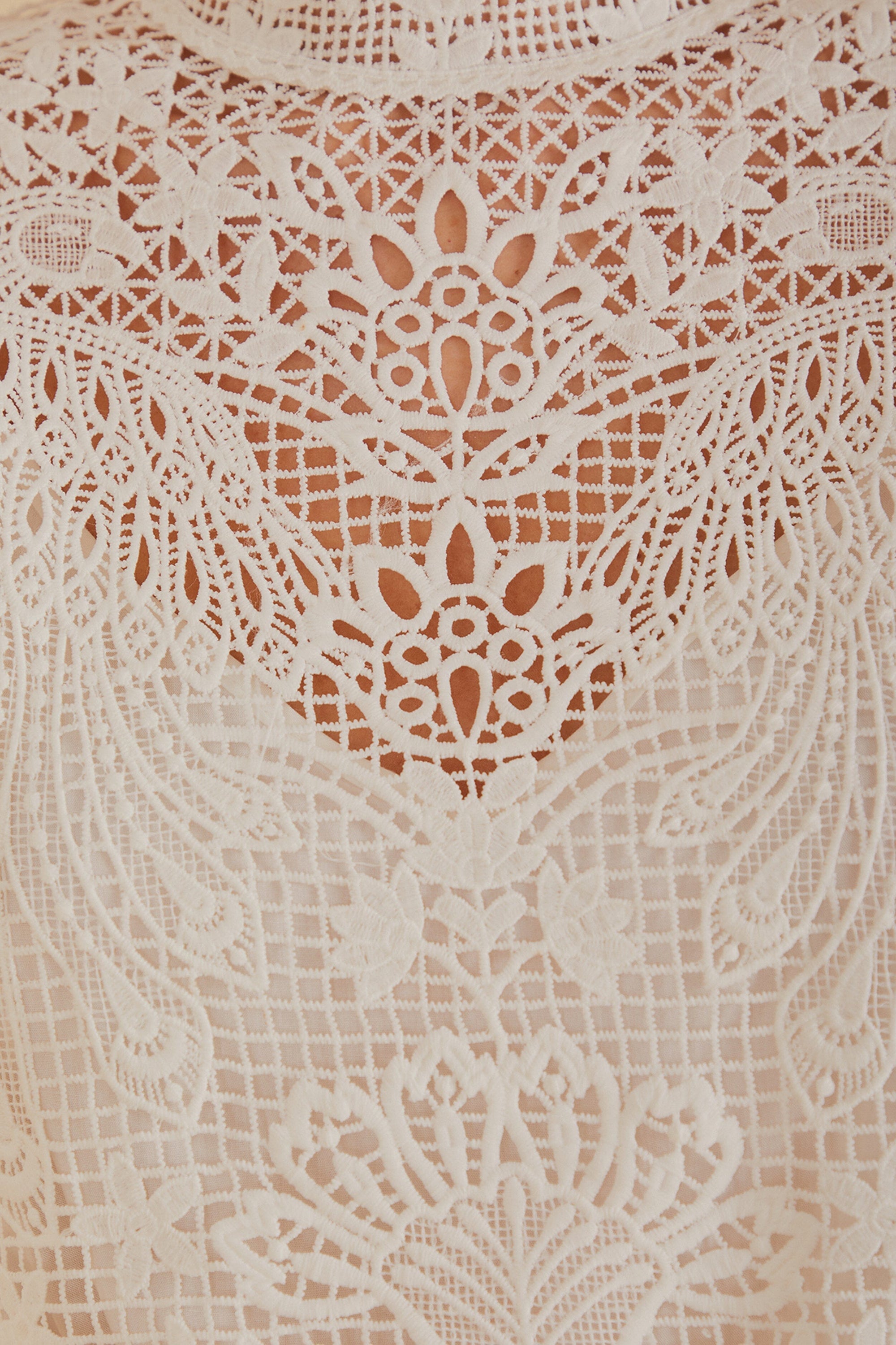 Blouse Guipure à manches longues - Blanc