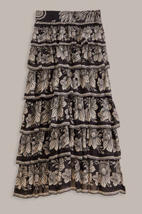 Long skirt with ruffles and pattern - Black