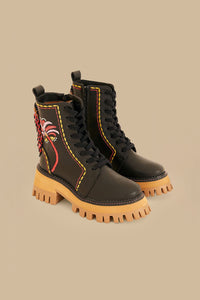 MEDIA OFF LINE_Bottes mi-hautes brodées - Noir