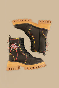 MEDIA OFF LINE_Bottes mi-hautes brodées - Noir