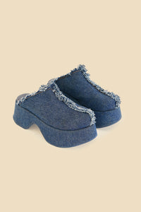 MEDIA OFF LINE_Sabots with denim platform - Blue