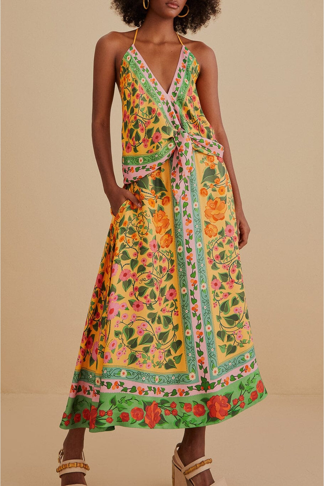 Jupe midi Heart Ivy en foulard - Jaune
