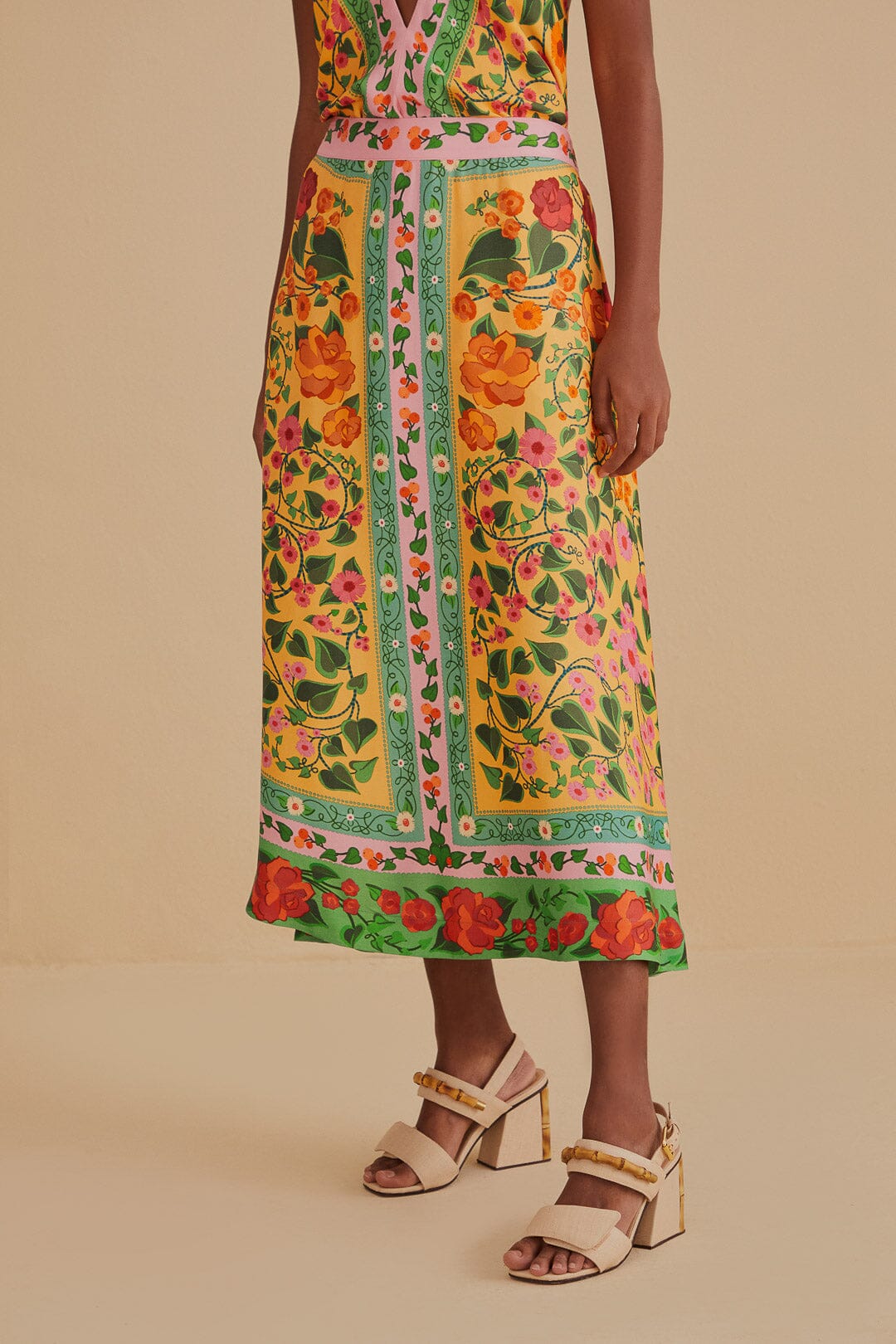 Jupe midi Heart Ivy en foulard - Jaune