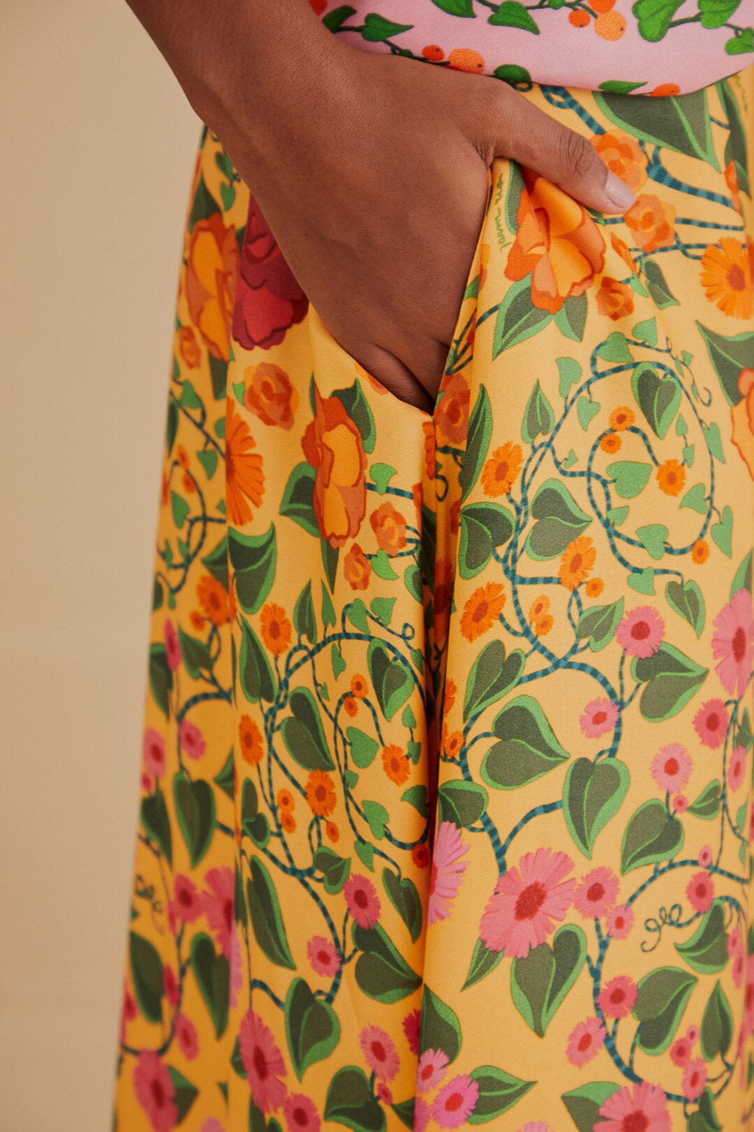 Jupe midi Heart Ivy en foulard - Jaune