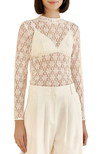 MEDIA OFF LINE_Blouse Lace à manches longuesd - Blanc