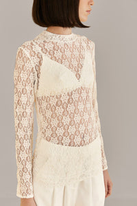 MEDIA OFF LINE_Blouse Lace à manches longuesd - Blanc