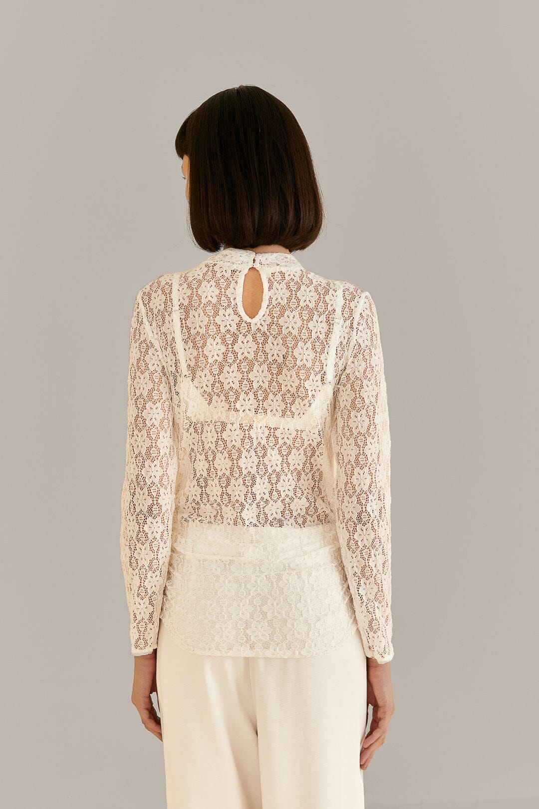 MEDIA OFF LINE_Blouse Lace à manches longuesd - Blanc