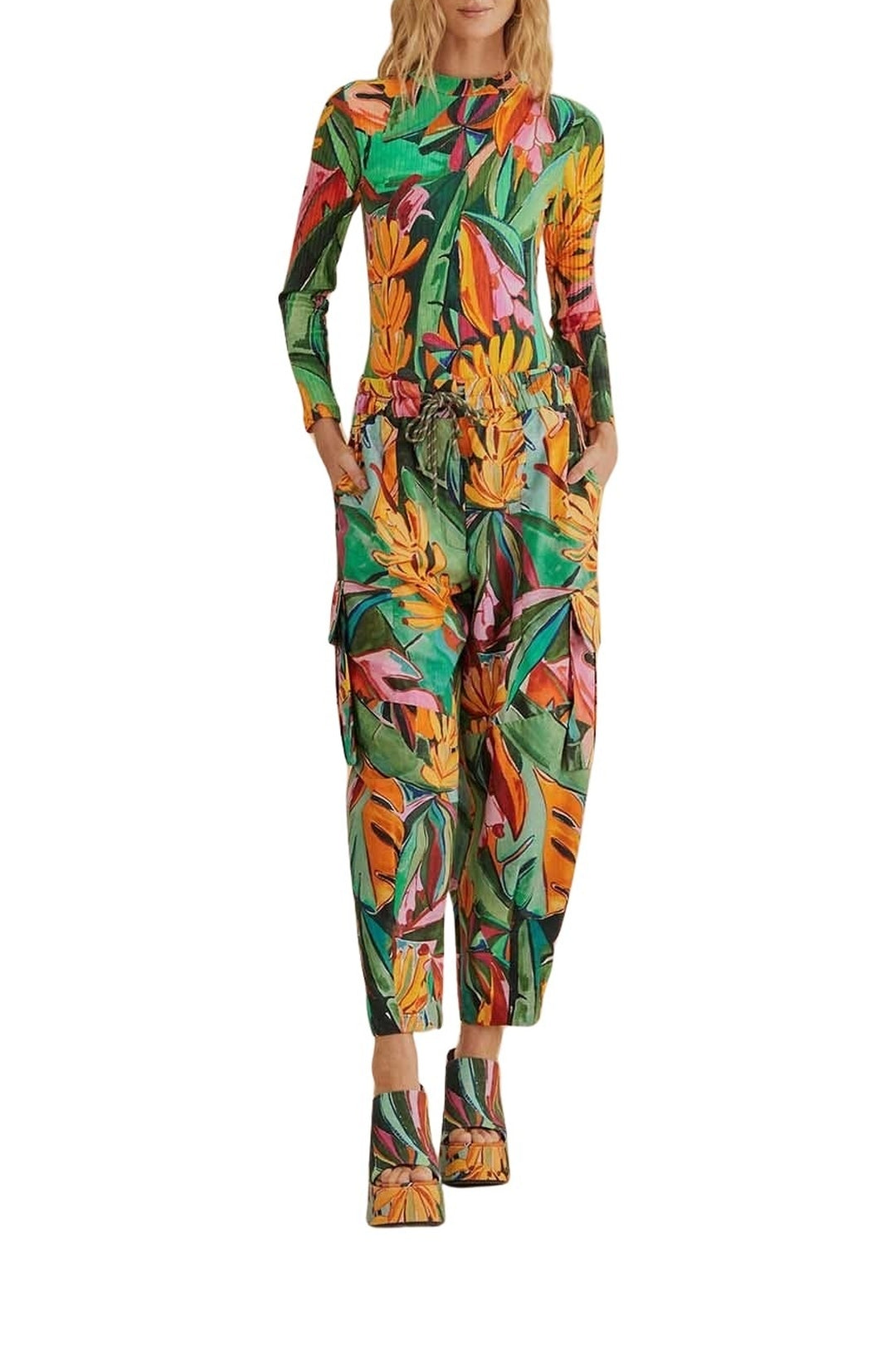 MEDIA OFF LINE_Pantalon Banana Leaves en coton - Multicolore