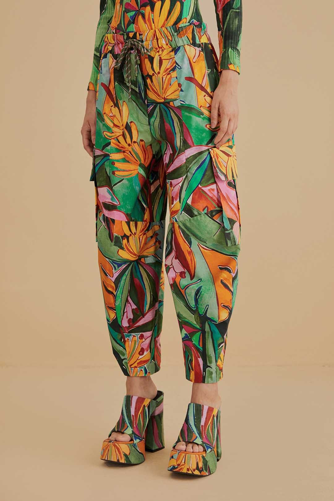 MEDIA OFF LINE_Pantalon Banana Leaves en coton - Multicolore