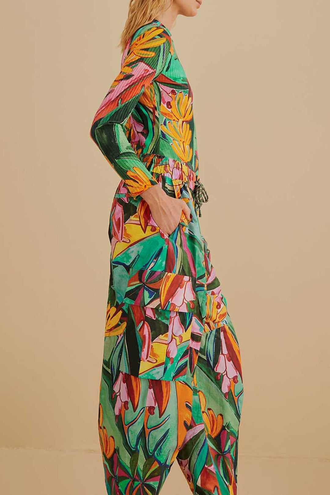 MEDIA OFF LINE_Pantalon Banana Leaves en coton - Multicolore