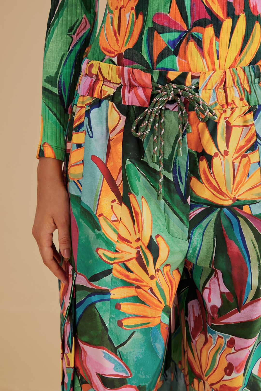 MEDIA OFF LINE_Pantalon Banana Leaves en coton - Multicolore