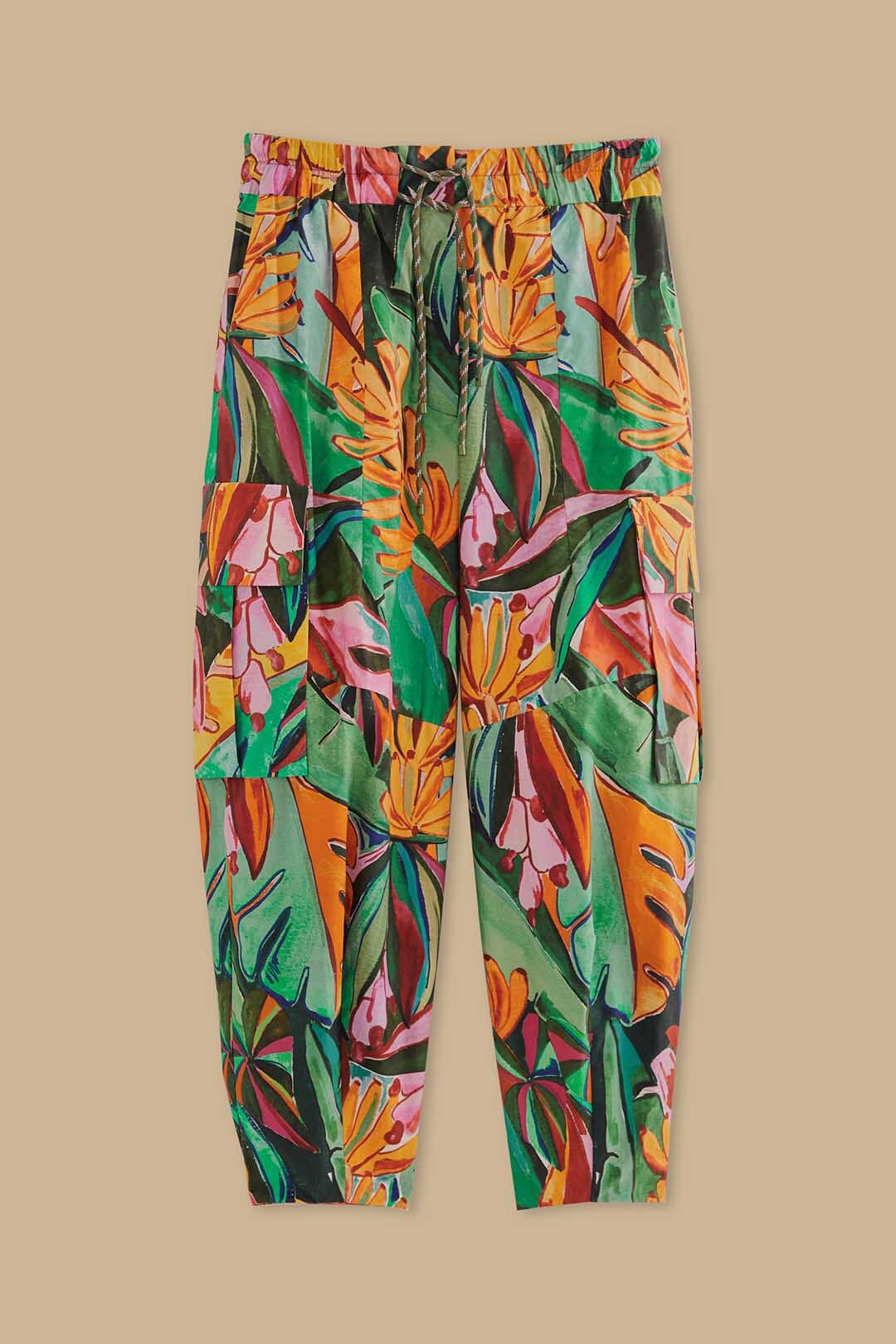 MEDIA OFF LINE_Pantalon Banana Leaves en coton - Multicolore