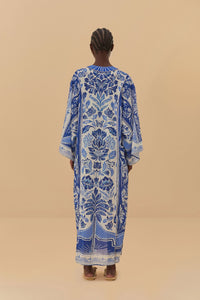 Robe midi Delicate Tapestry en coton - Bleu