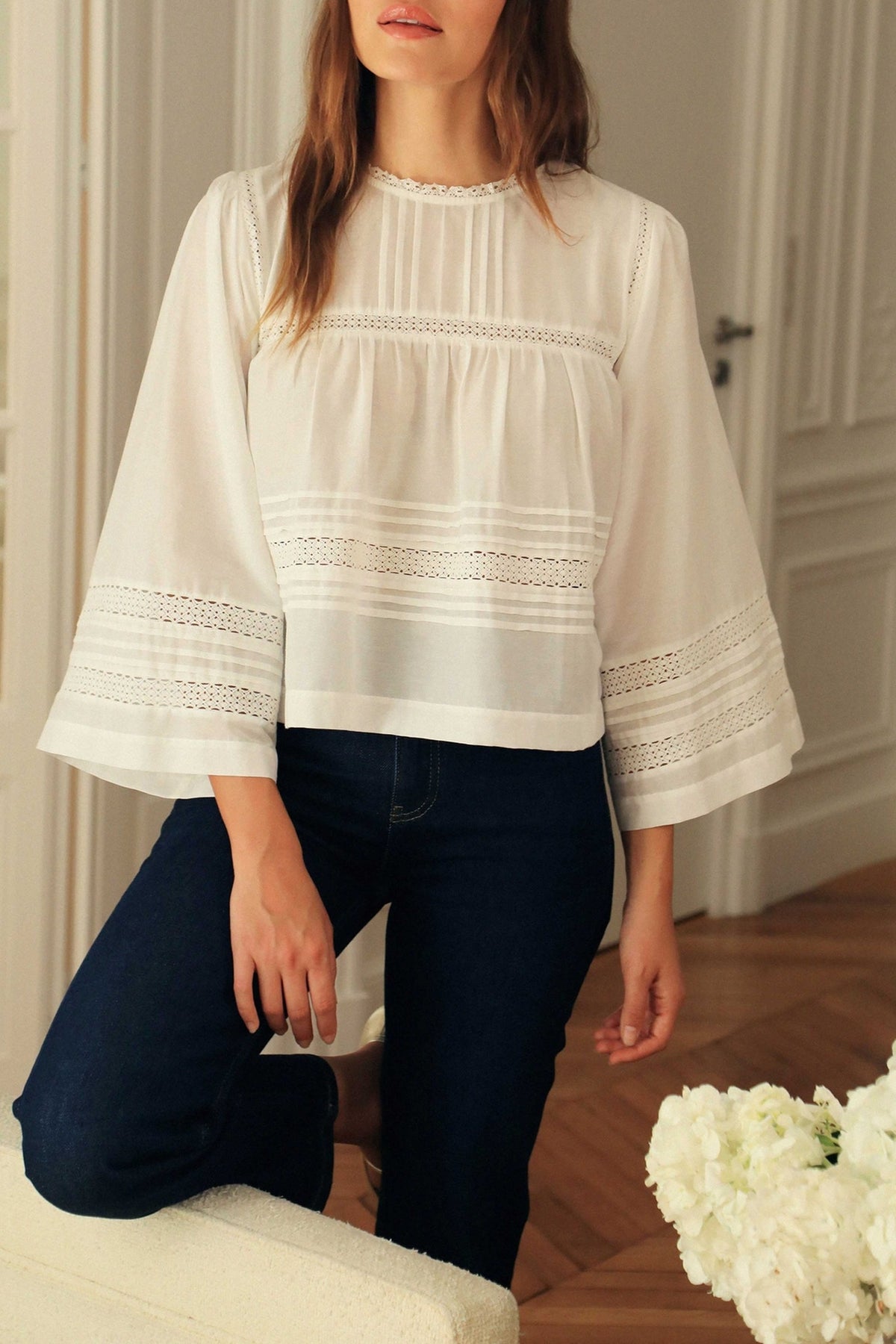 Blouse Le Pascal brodée en soie mélangée - Écru