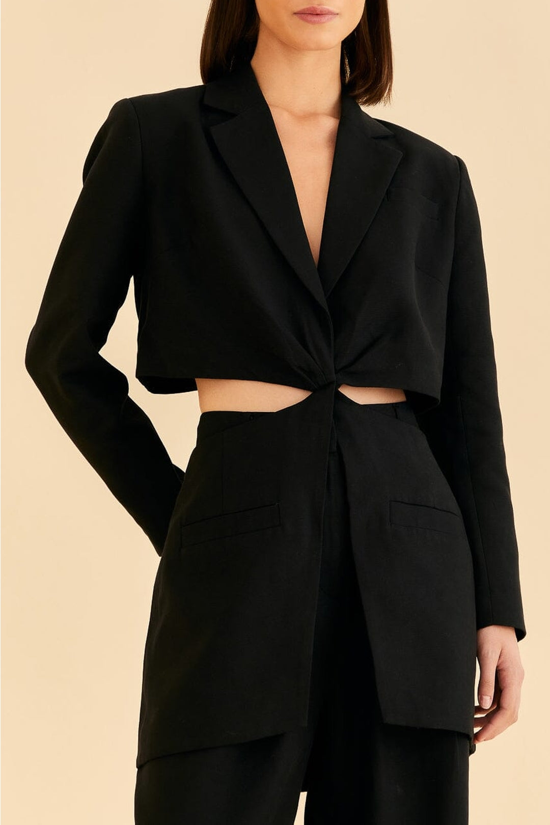 MEDIA OFF LINE_Veste blazer découpée en coton - Noir