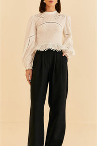 Pantalon taille haute en coton - Noir