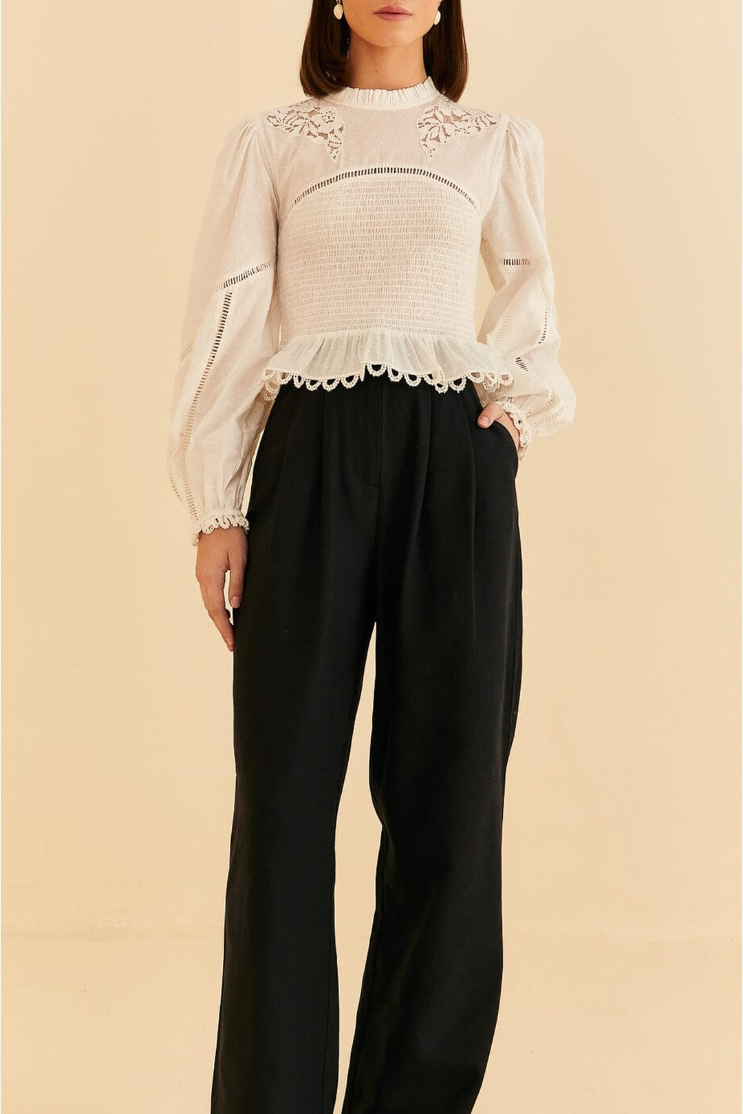 Pantalon taille haute en coton - Noir