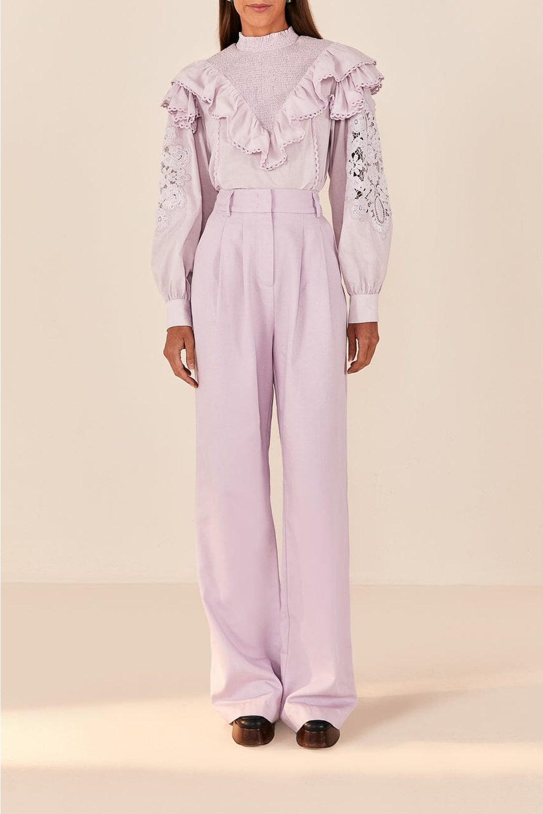 Pantalon taille basse en coton - Violet