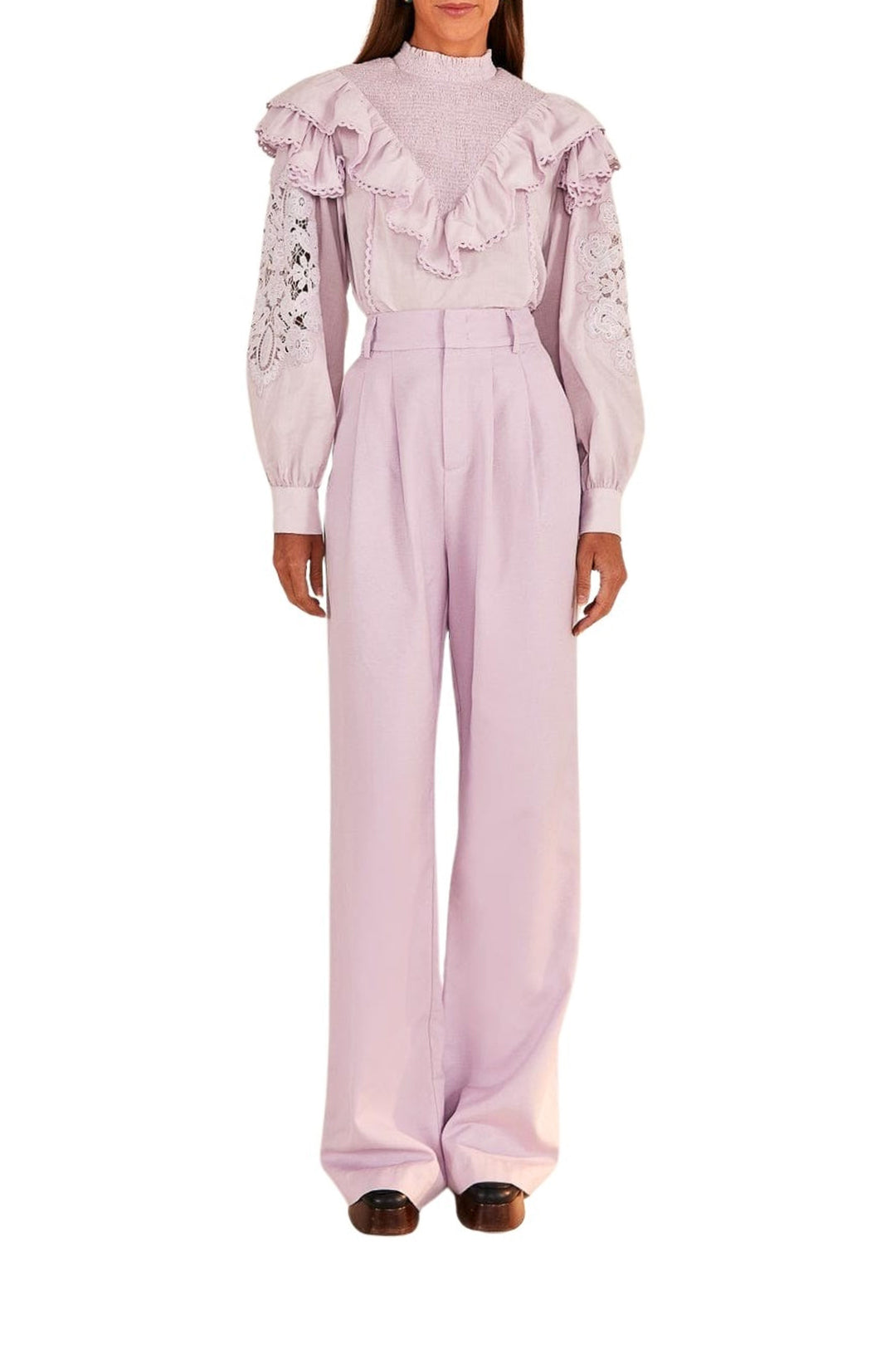 Pantalon taille basse en coton - Violet